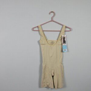 Assets by Spanx Open Bust Bodysuit Women L Beige Slimmer Stretch Shaping 150